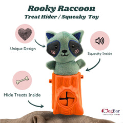 Rooky Raccoon - Plush Toy, Treat Hider, Squeaky Toy for Dogs